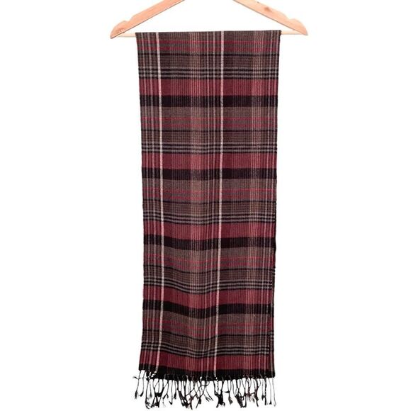 Made in England 100% Cashmere Red & Black Plaid Fringed Scarf Unisex - Picture 5 of 9
